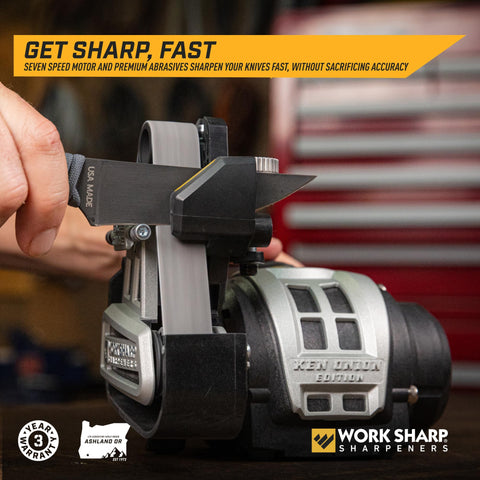 Work Sharp Ken Onion speed control showcases electronic adjustment for customizable sharpening.