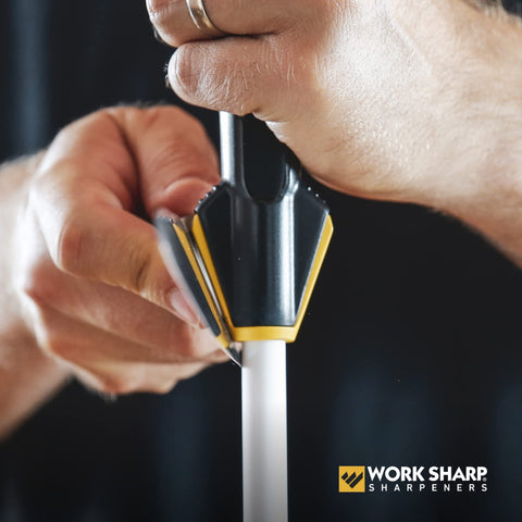 Work Sharp honing rod compatible with chef, santoku, paring, and serrated blades.