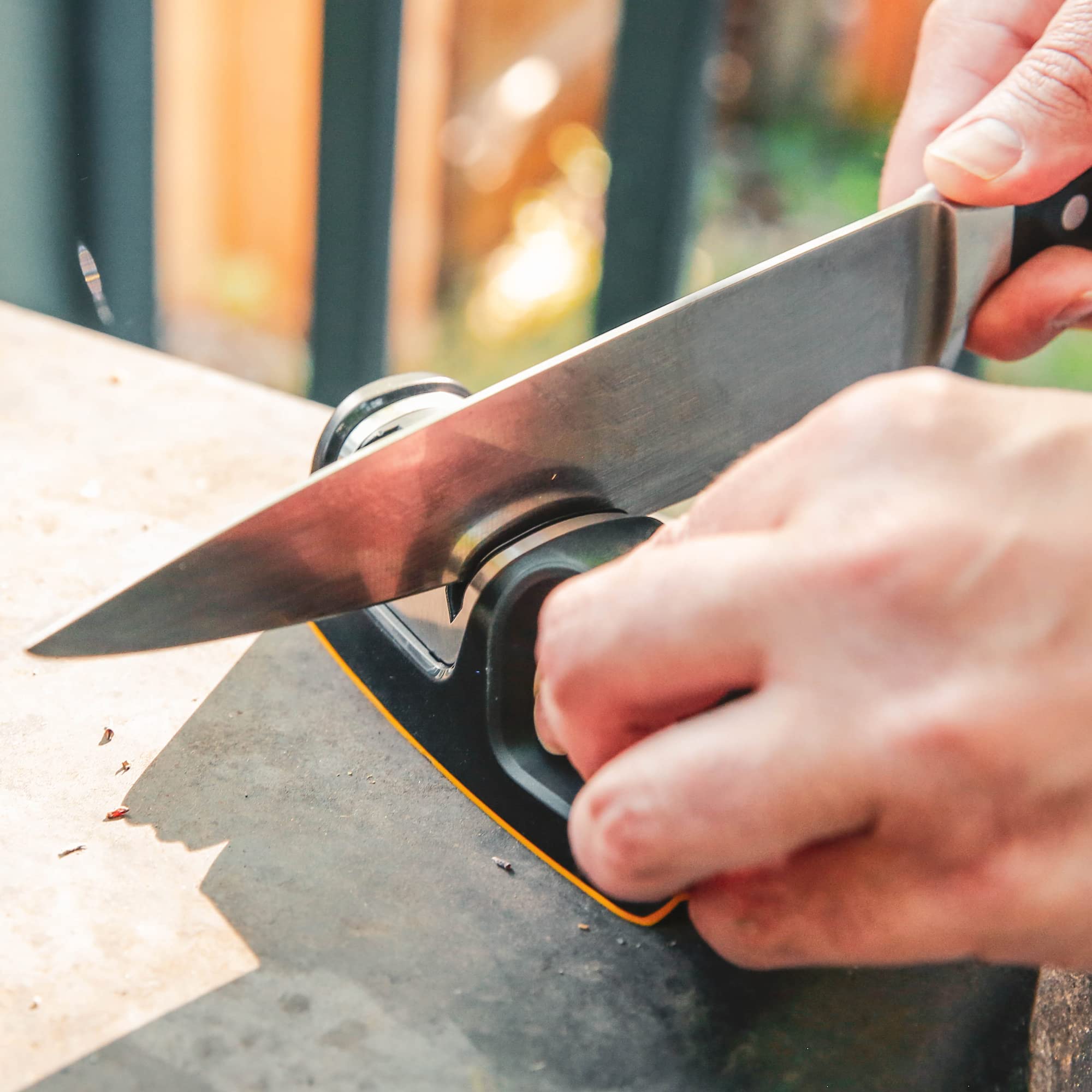 Work Sharp rubber base and grip provide safe, controlled sharpening.