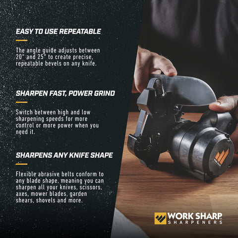 Knife guide offers 20°/25° precise bevels for consistency.