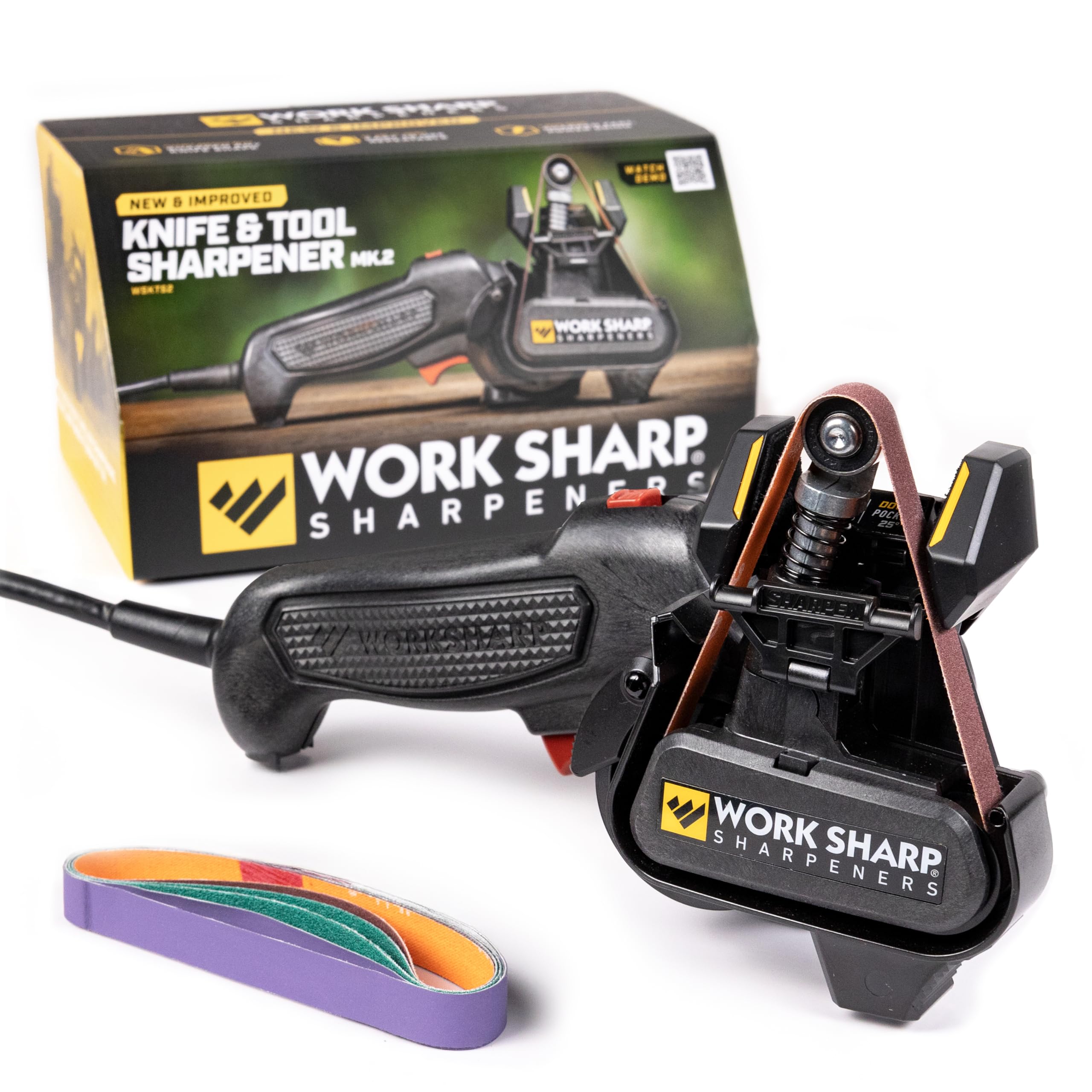 Work Sharp Mk2 sharpener with belts for fast, precise edge restoration.