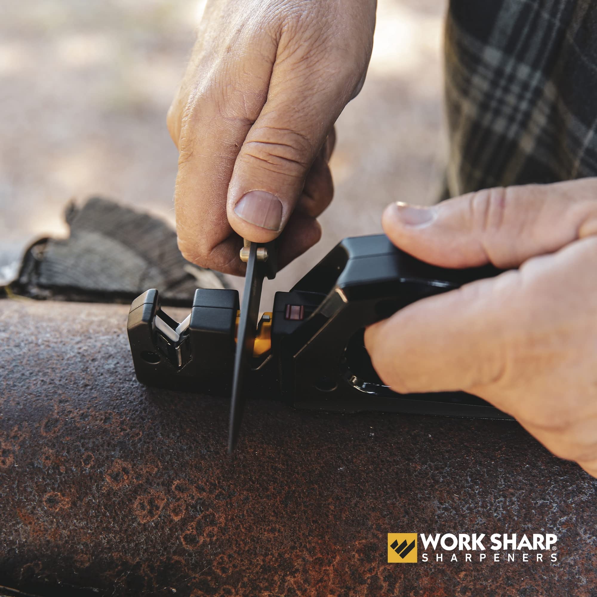 Diamond plate sharpens axes and edge tools with the Pivot Pro.