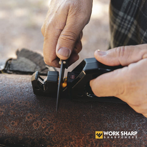 Diamond plate sharpens axes and edge tools with the Pivot Pro.