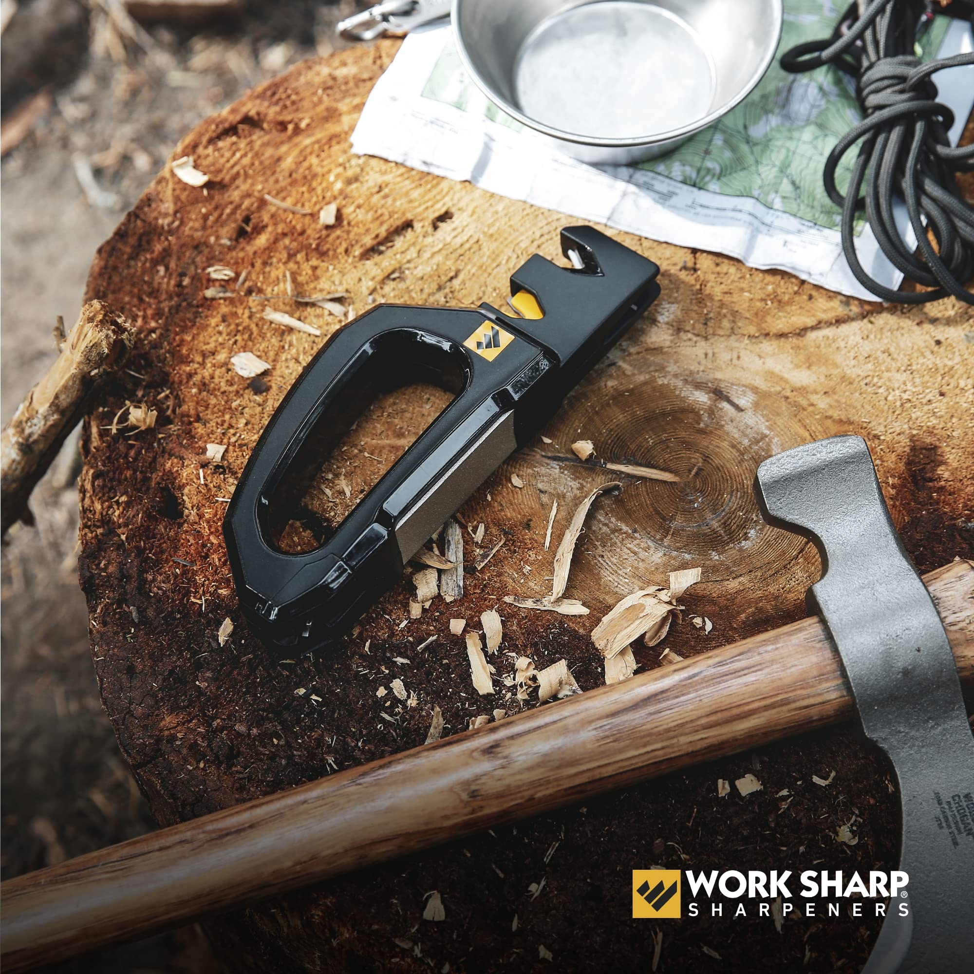 Work Sharp Pivot Pro side angle highlights dual sharpening paths for knives and tools.