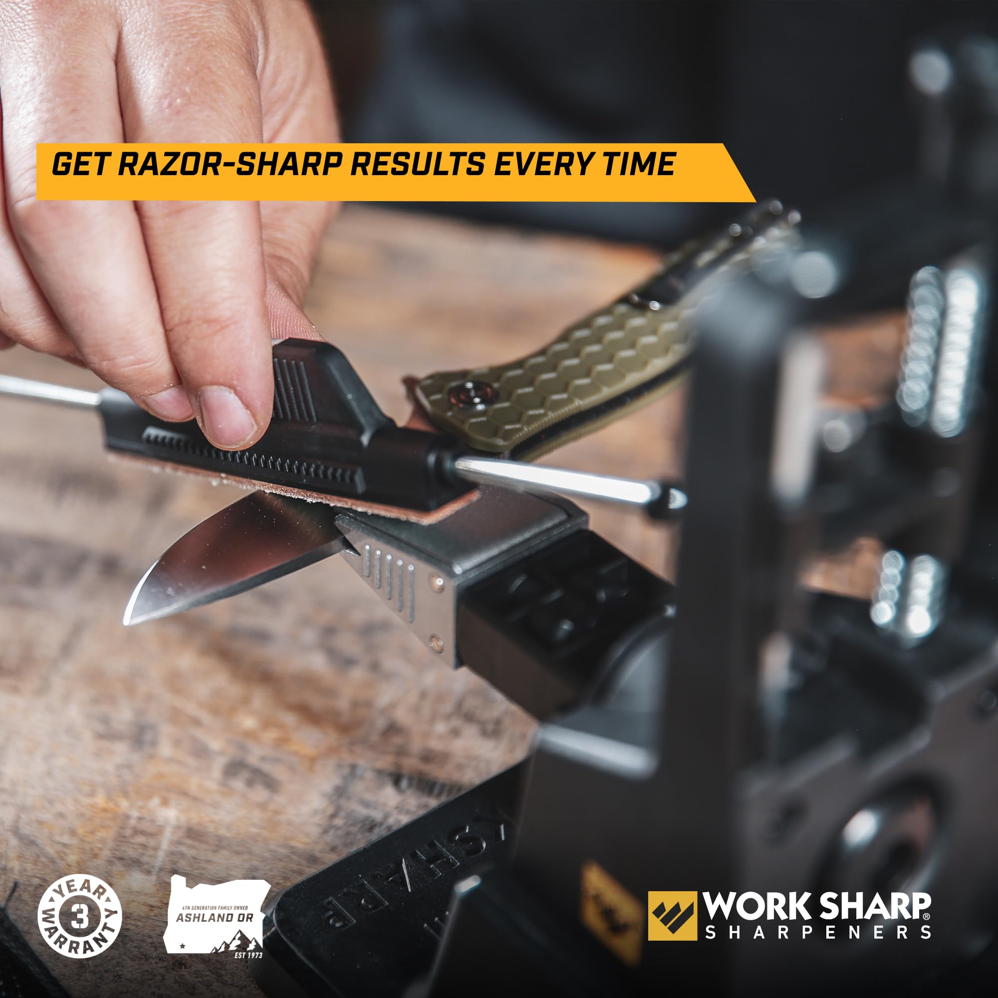 Work Sharp diamond grit stone delivers fast sharpening