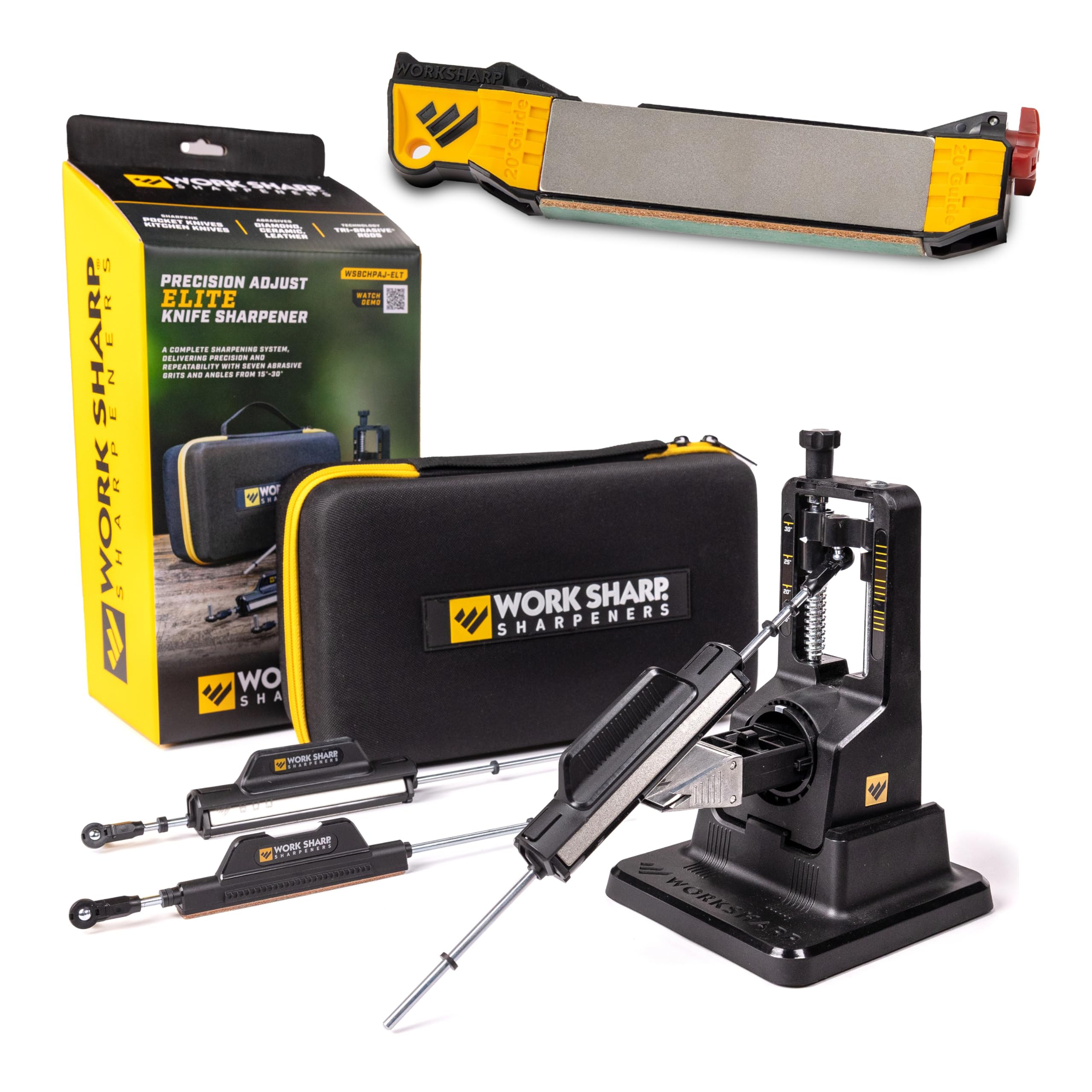 Work Sharp Precision Adjust Elite Set sharpener with adjustable angle for consistent edge restoration.