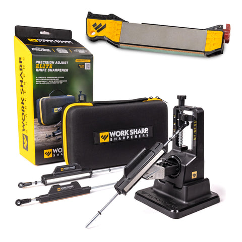 Work Sharp Precision Adjust Elite Set sharpener with adjustable angle for consistent edge restoration.