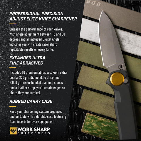 Work Sharp Professional Precision Adjust Elite diamond plates highlight fast edge refinement.