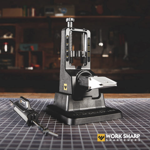 Work Sharp tri-abrasive rod with diamonds and ceramic stones for customizable sharpening.
