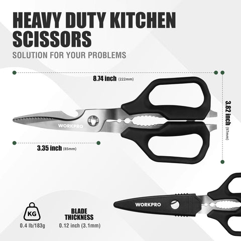 WORKPRO scissors with detachable blades for easy, thorough cleaning after use.
