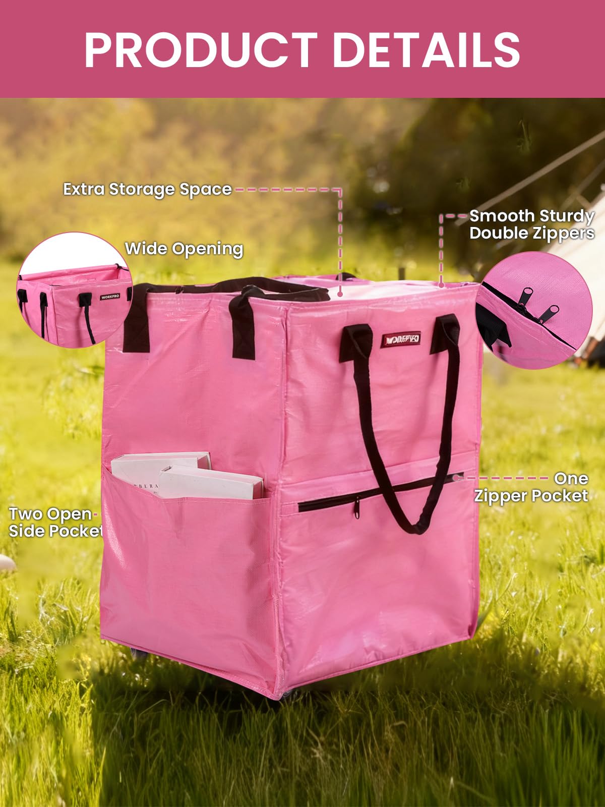 WORKPRO multi-pocket layout helps organize small items during trips.