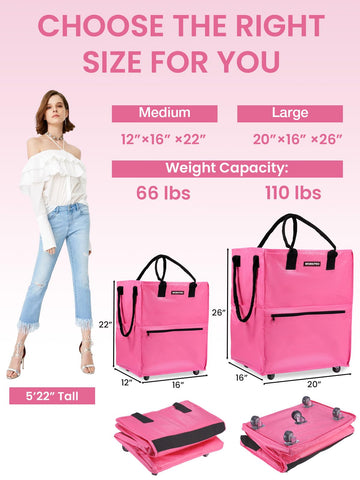 WORKPRO rolling tote with five caster wheels shows effortless transport amid busy sidewalks.