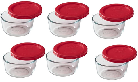 World Kitchen Pyrex 1-cup storage dish with red lid, ideal for meal prep and leftovers