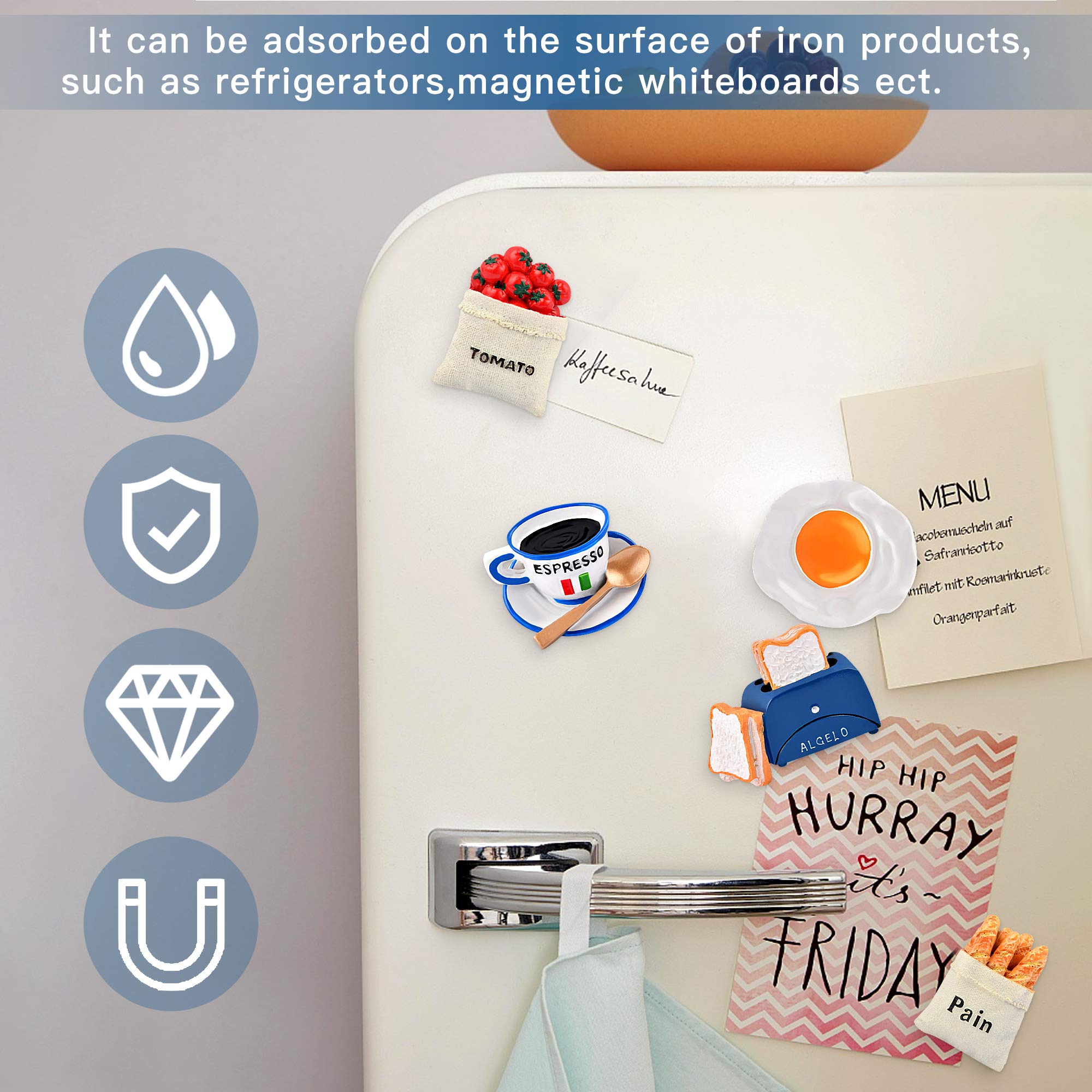 Worldity 3D resin magnets securely hold photos on metal surfaces with a strong grip