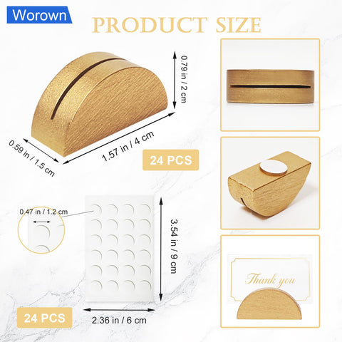 Worown semicircular name holder with gold finish for wedding cards and menus.