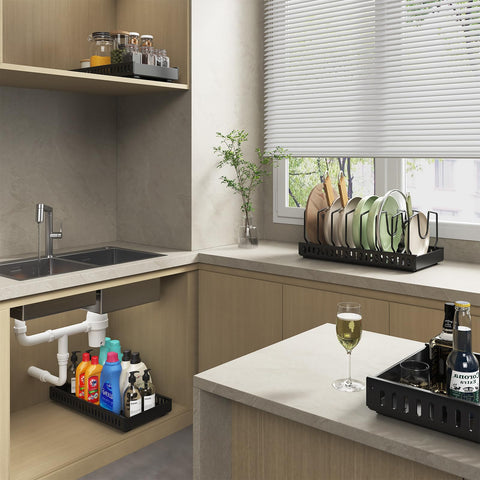 WOSHEN eight adjustable dividers tailor space for lids and pans.