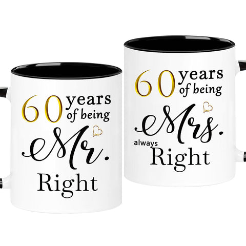 WOSIWULA 60-year anniversary mugs front view, perfect gift for couples.