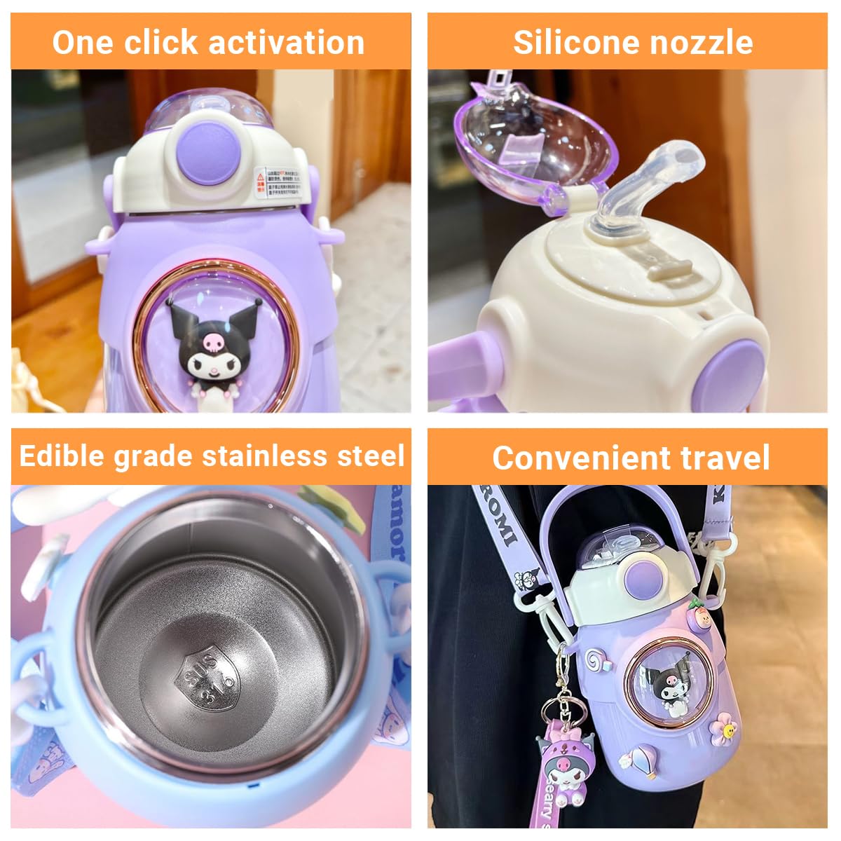 Woskailly pink cartoon keychain bottle, playful detail for everyday use.