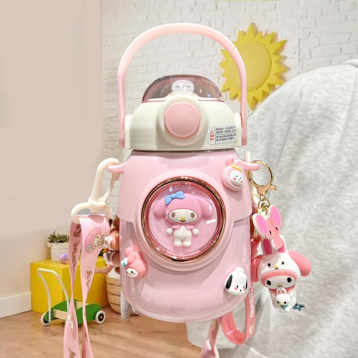 Woskailly pink front view bottle, highlighting cute design and portability.