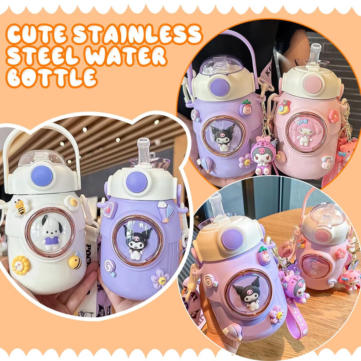 Woskailly pink shoulder strap bottle, hands-free carrying for travel.