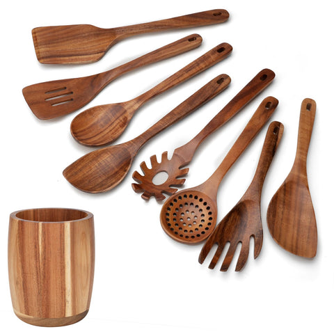 WOSPONFAN durable teak wood utensils resist cracking and wear.