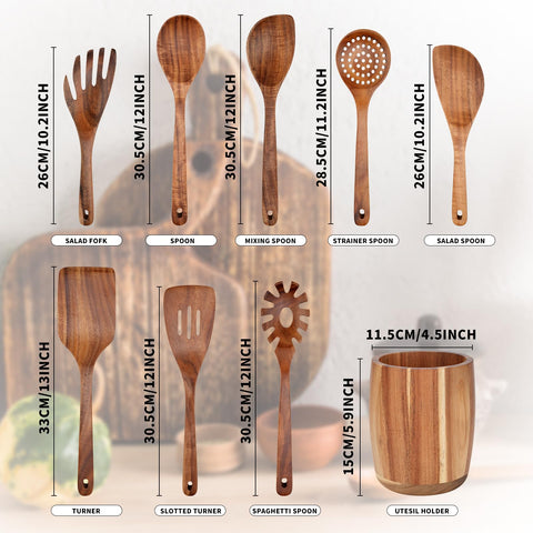 WOSPONFAN teak spatula set for flipping and sautéing with smooth grain.