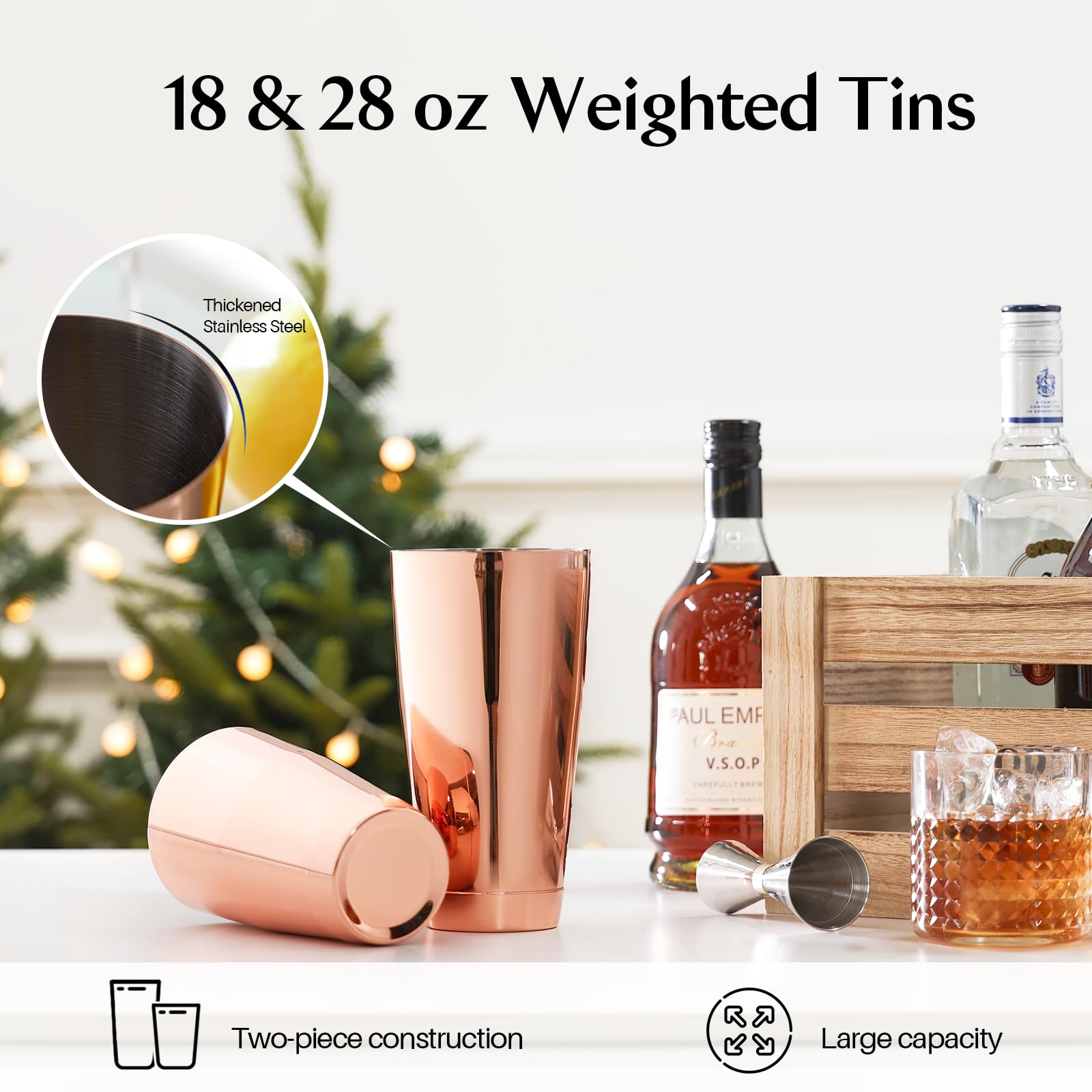 WOTOR 28 oz shaker tin in rose gold for larger batches.
