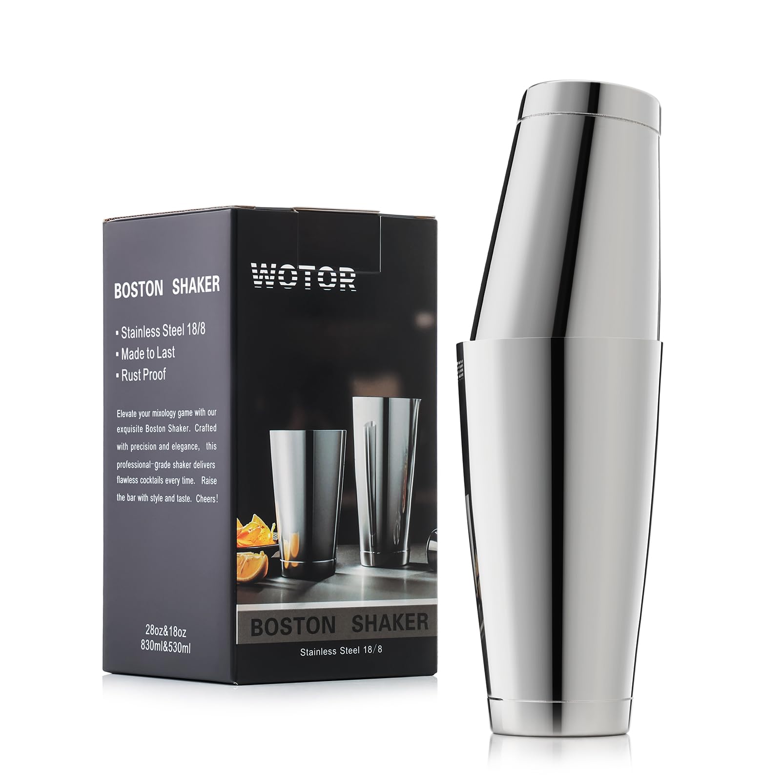 WOTOR Boston Shaker 28oz tin with generous capacity for bold cocktails.