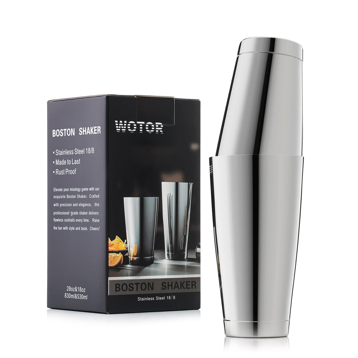 WOTOR Boston Shaker 28oz tin with generous capacity for bold cocktails.
