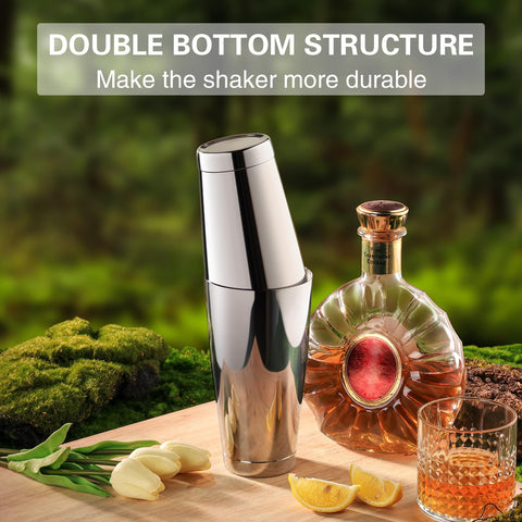 WOTOR Boston Shaker set closeup highlights durable stainless steel finish.
