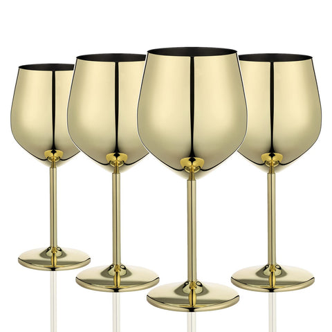 WOTOR gold wine glasses set of 4 with 18oz capacity for outdoor sipping.