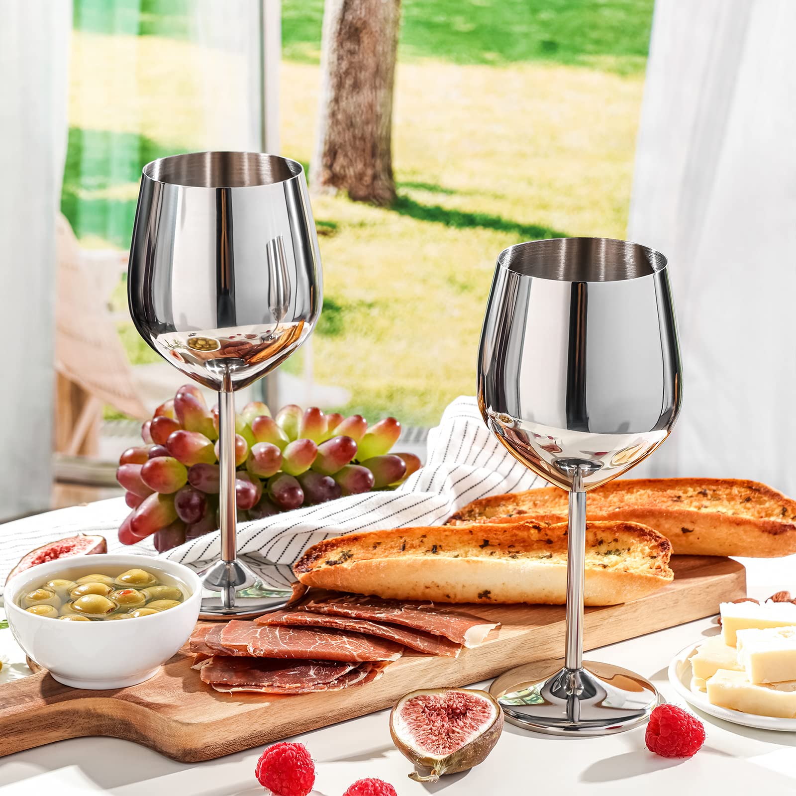 WOTOR polished metal wine glasses with long stems for elegant aroma.
