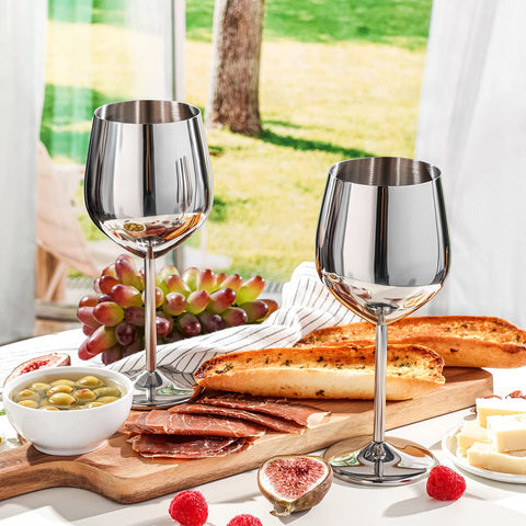 WOTOR polished metal wine glasses with long stems for elegant aroma.
