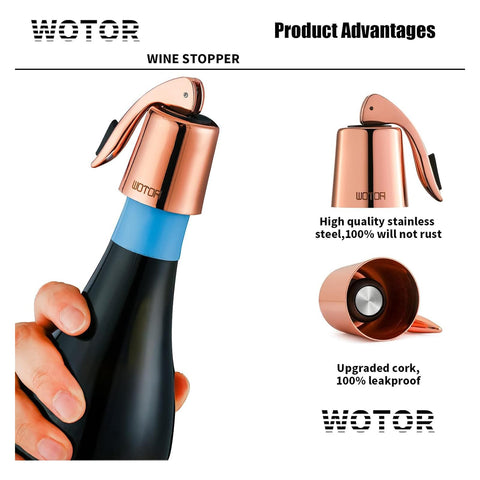 WOTOR silicone-seal wine stopper provides a tight seal for extended freshness.