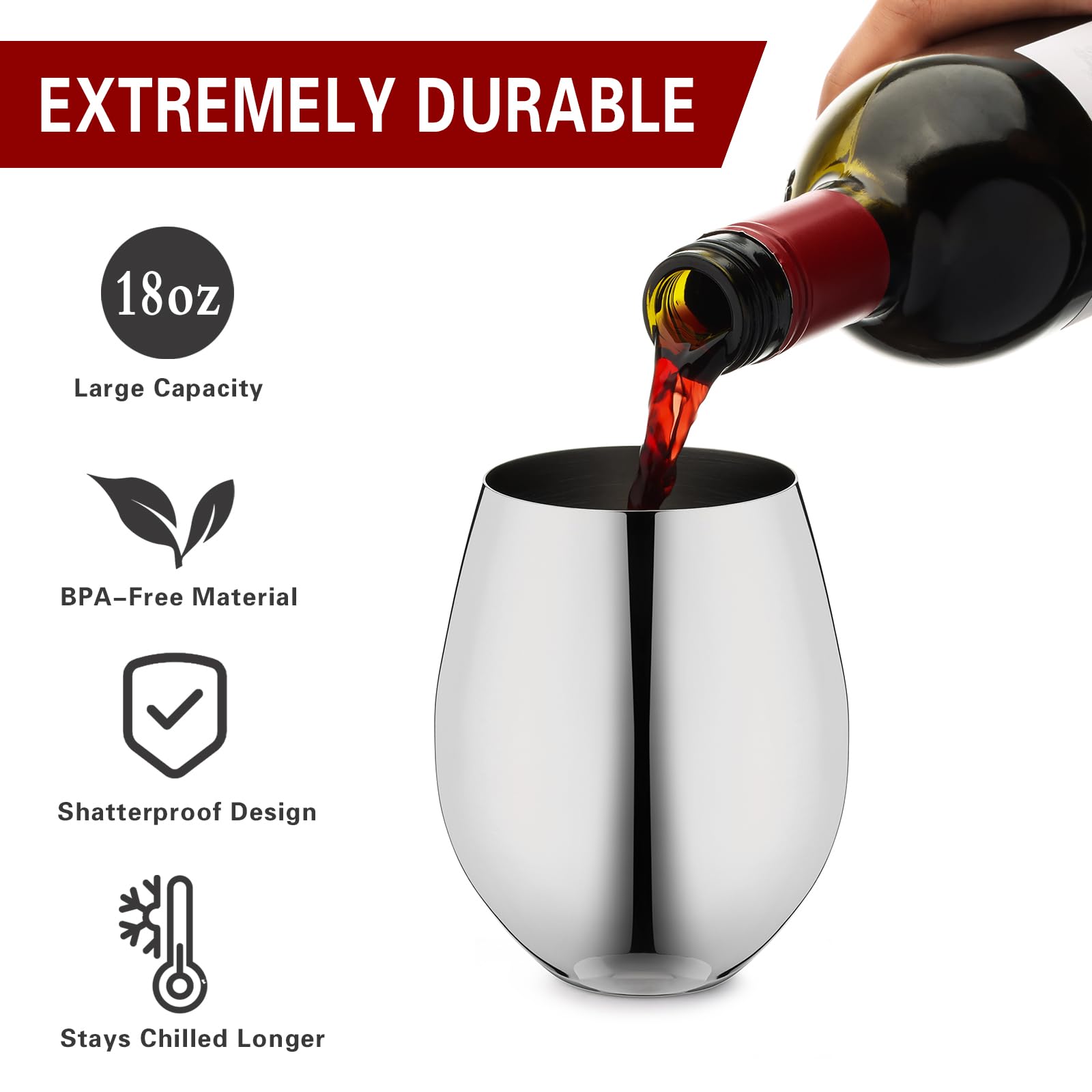 WOTOR stemless wine glasses side view shows sleek polished finish and portability