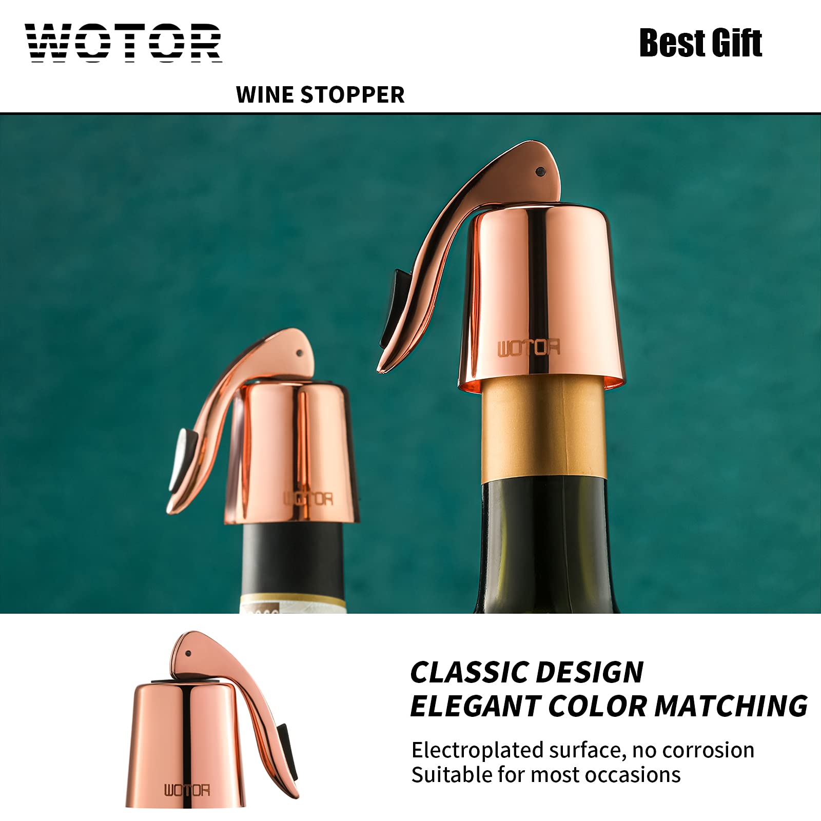 WOTOR SUS304 stainless steel wine stopper construction with silicone gasket.
