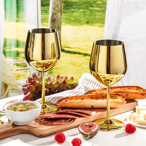 WOTOR unbreakable stainless steel wine glass with polished finish.