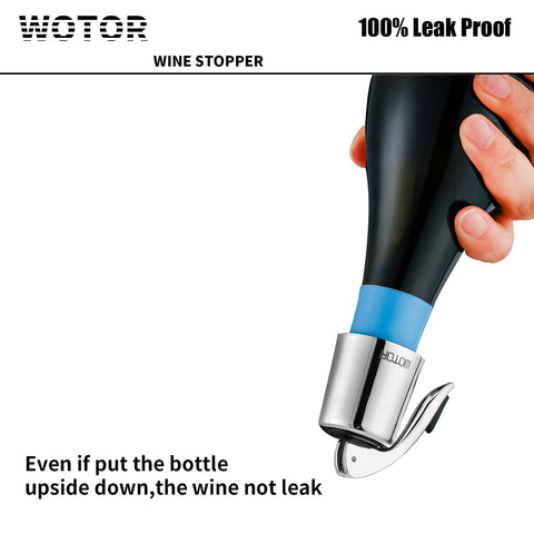 WOTOR wine stopper close up showing the press to seal handle in action