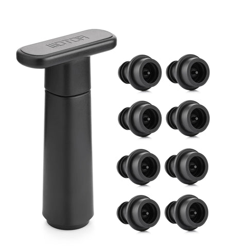 WOTOR wine saver pump with bottle focus, creates airtight seal to keep wine fresh longer.
