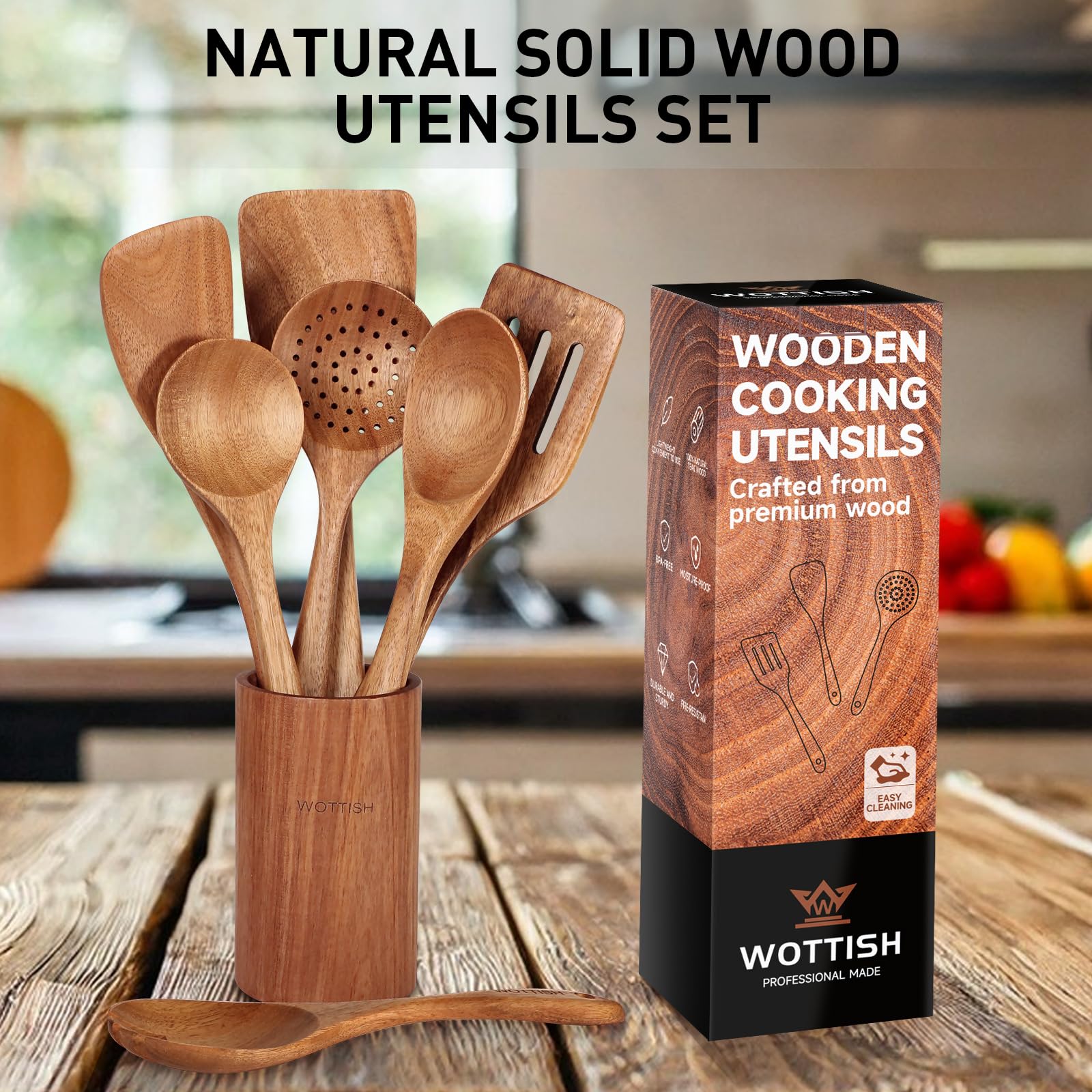 WOTTISH fried spatula wood handle with robust flipping action