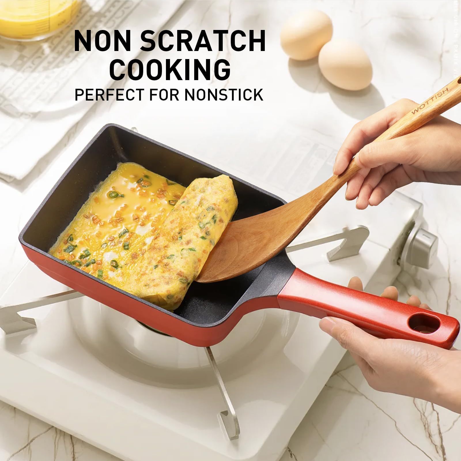 WOTTISH slotted spatula protects non-stick cookware while flipping.