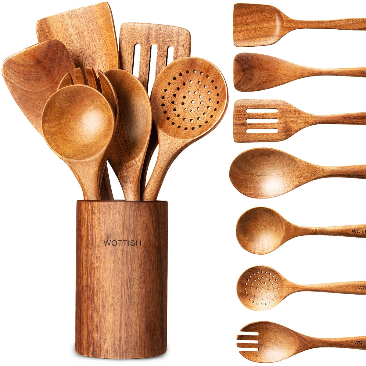 WOTTISH wooden utensil holder on kitchen counter for organized storage