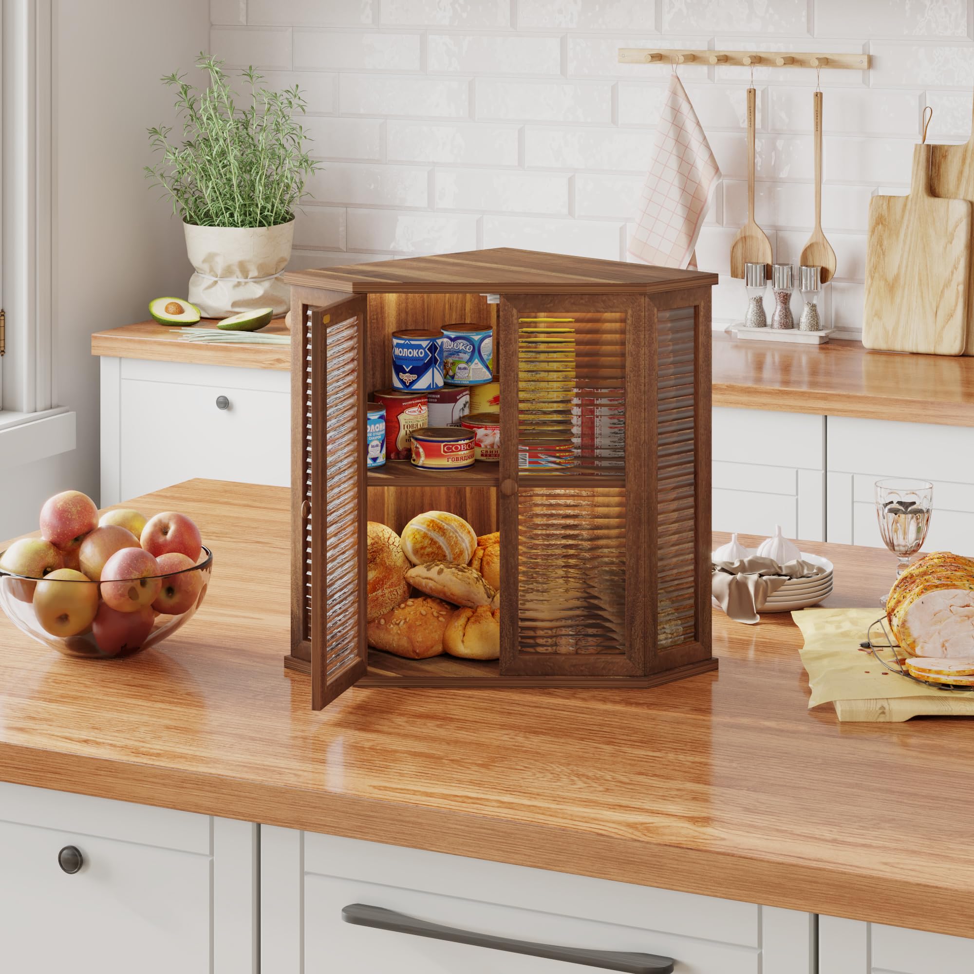 WouZglk acacia bread box glass front door highlights clear visibility