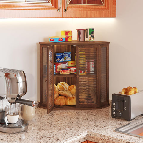 WouZglk corner-mounted bread box on counter demonstrates efficiency