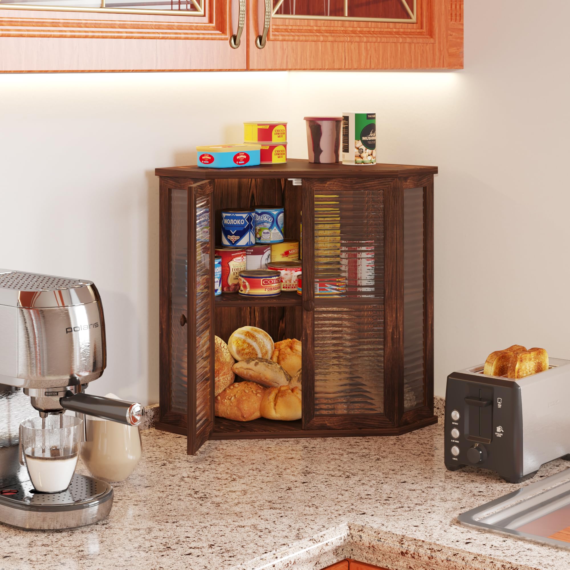 Hinges close-up on WouZglk bread box for smooth daily use