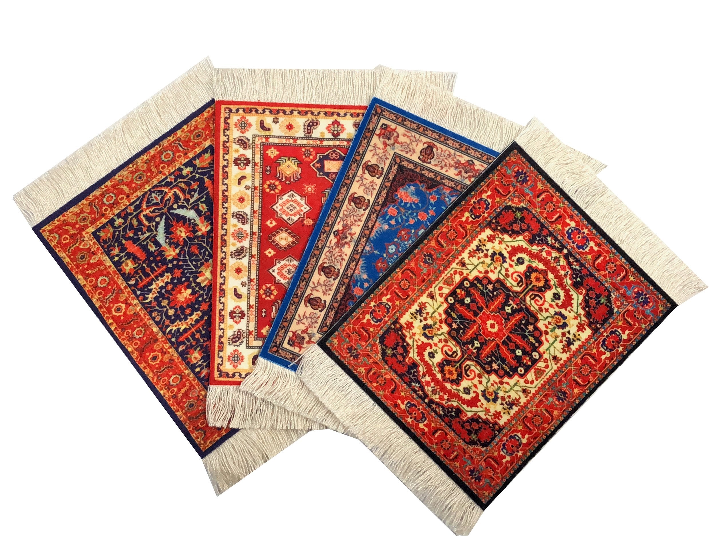 Wovenrugs Persian-design coaster set with vivid rug motifs for elegant table protection