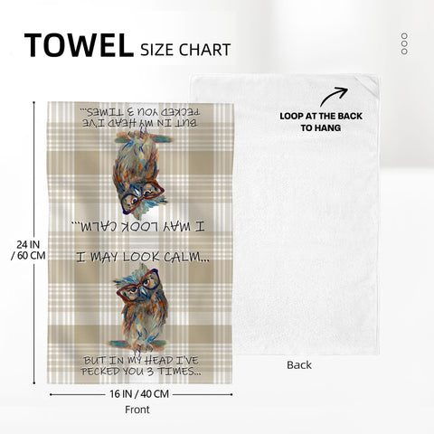 Wovoto buffalo plaid towel with owl motif, farmhouse style and absorbent design