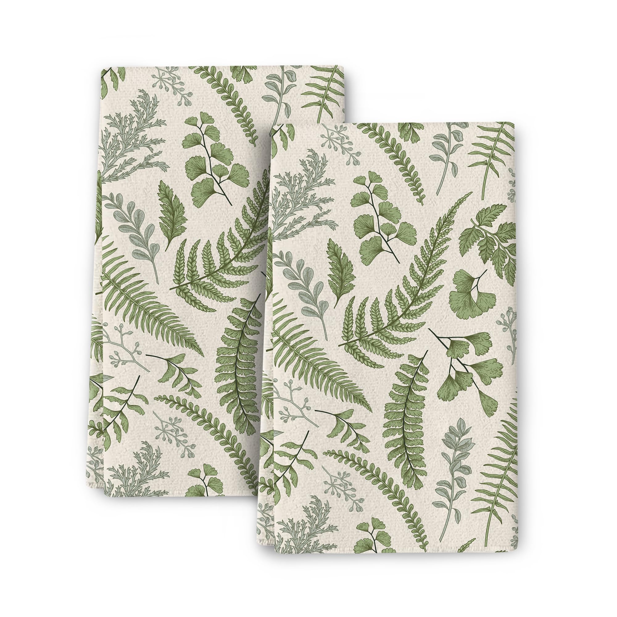 Wovoto Cute Botanic Dish Towel with sage green leaf print, highly absorbent for drying