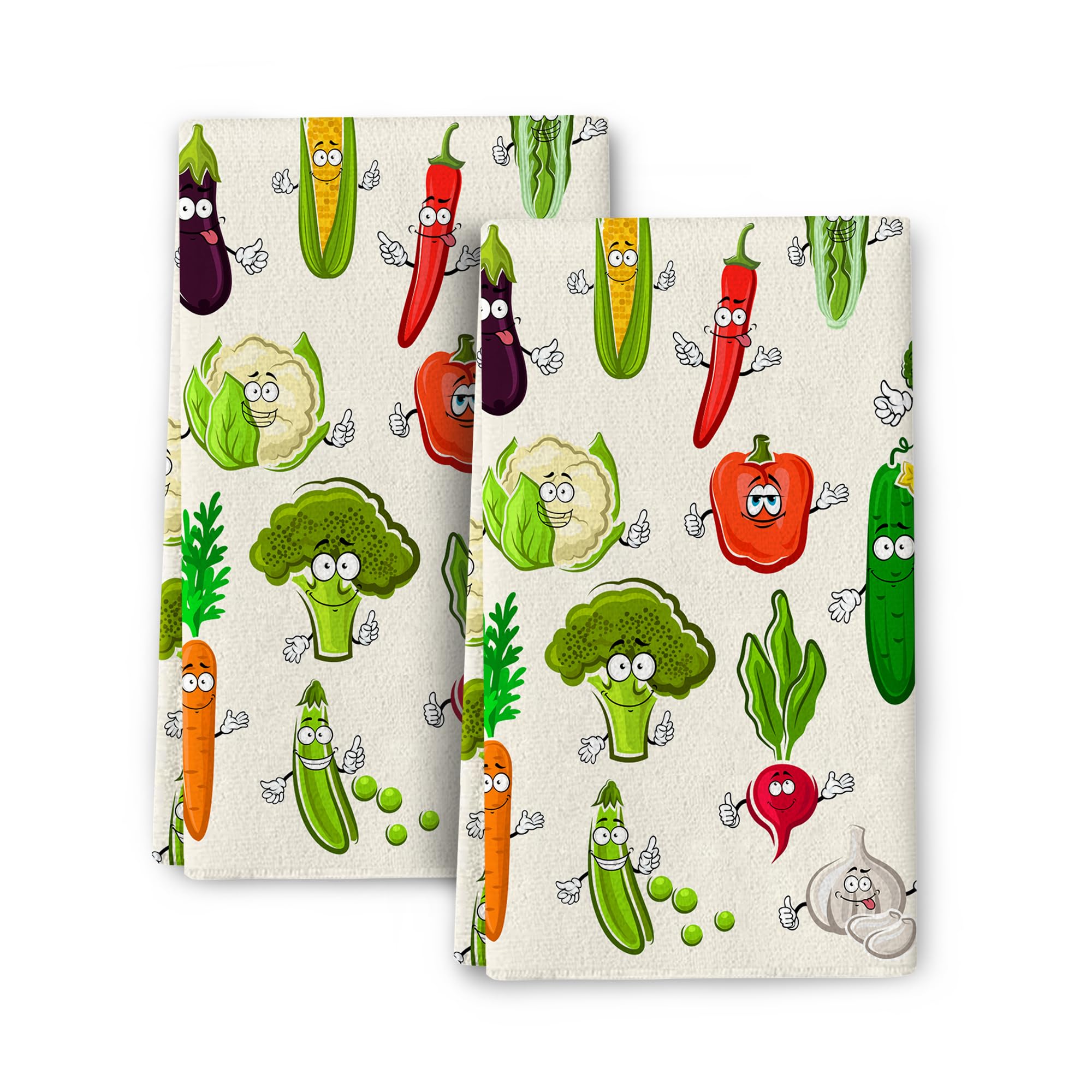 Wovoto funny vegetables towels with decorative botanical print and quick-drying capability for busy kitchens