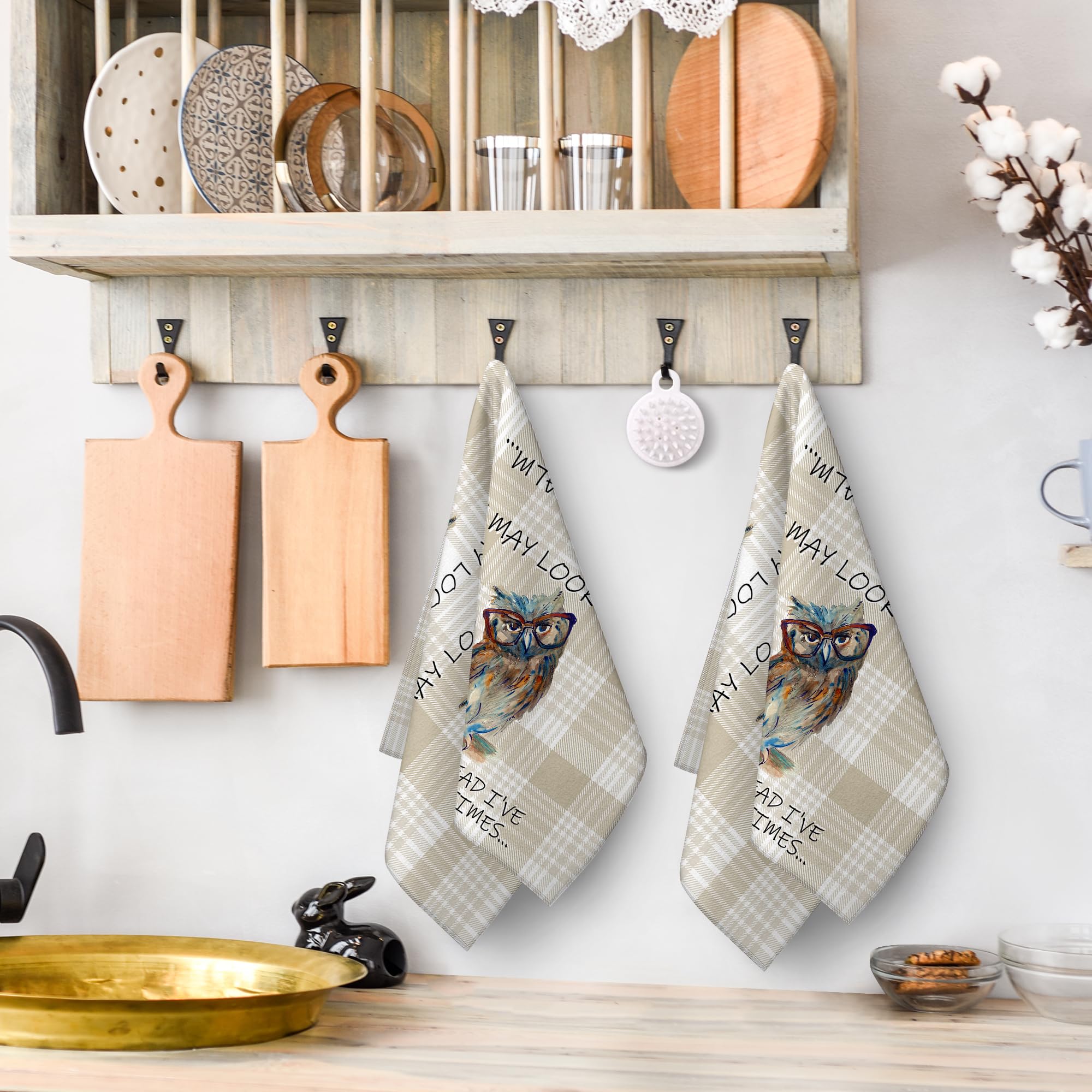 Wovoto owl decorative dish towel with hanging loop for easy storage